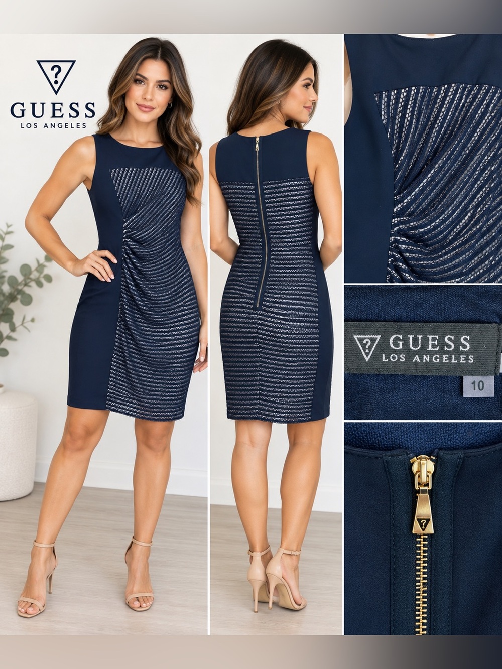 GUESS Navy Mini Dress with White Striped Front